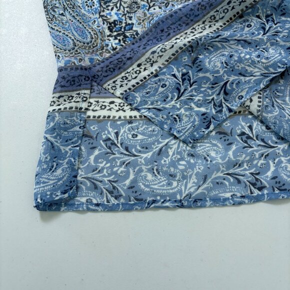 Susan Graver Tunic Top Womens Size 1X Blue Paisley Chiffon Blouse Tassel Boho - Picture 7 of 12